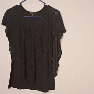 Chic Black Women's Blouse with Layered Design